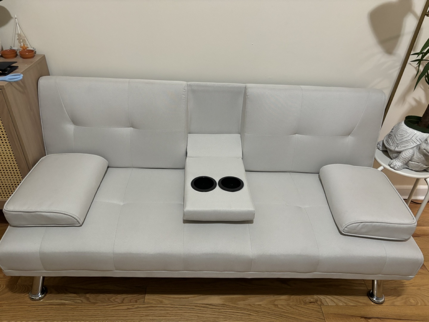 White Futon Sofa Bed with Cup Holder - photo 2
