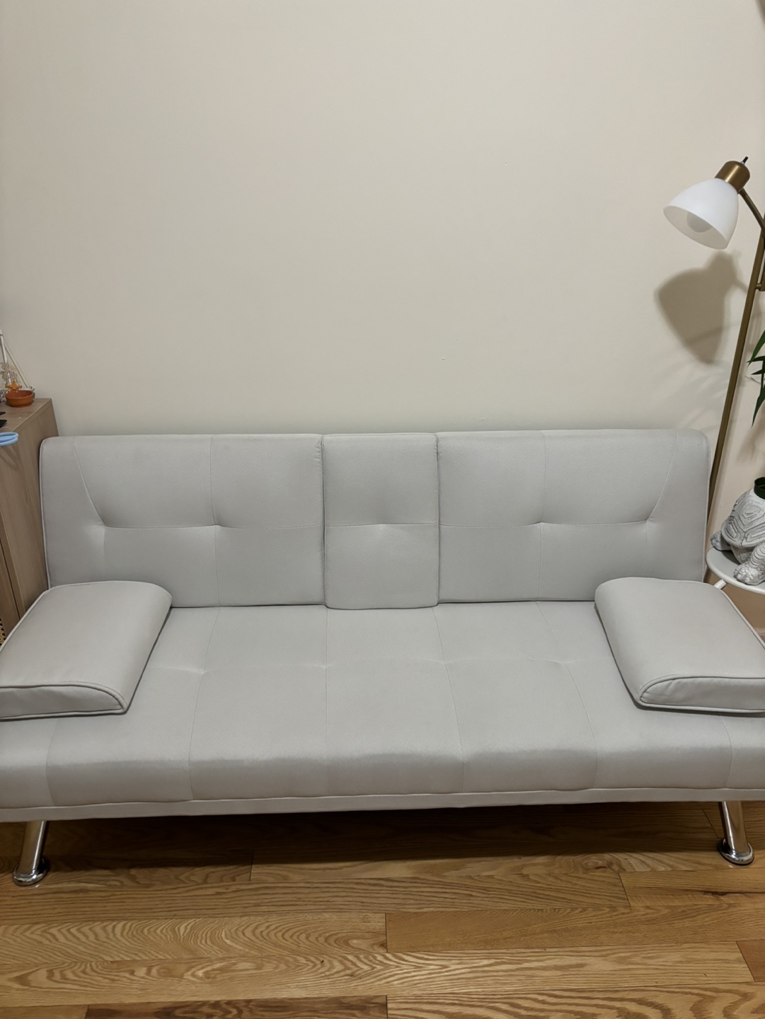 White Futon Sofa Bed with Cup Holder - photo 3