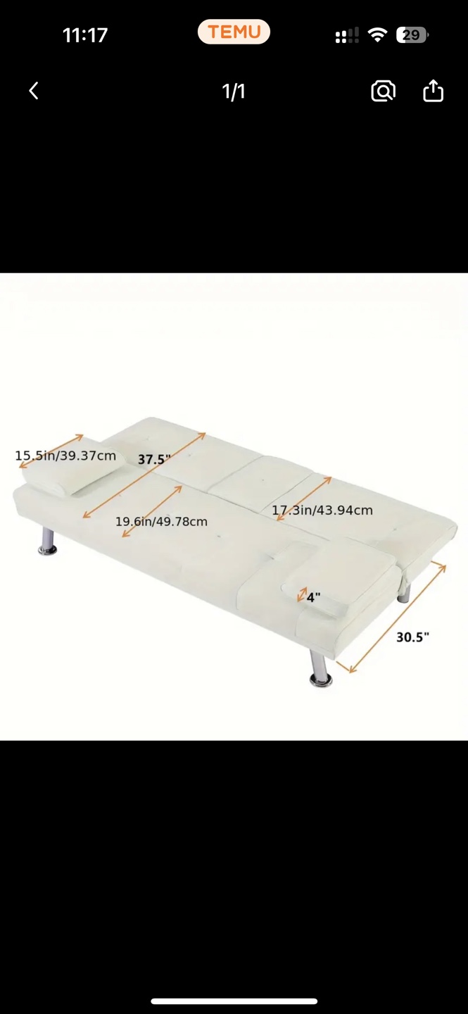 White Futon Sofa Bed with Cup Holder - photo 4