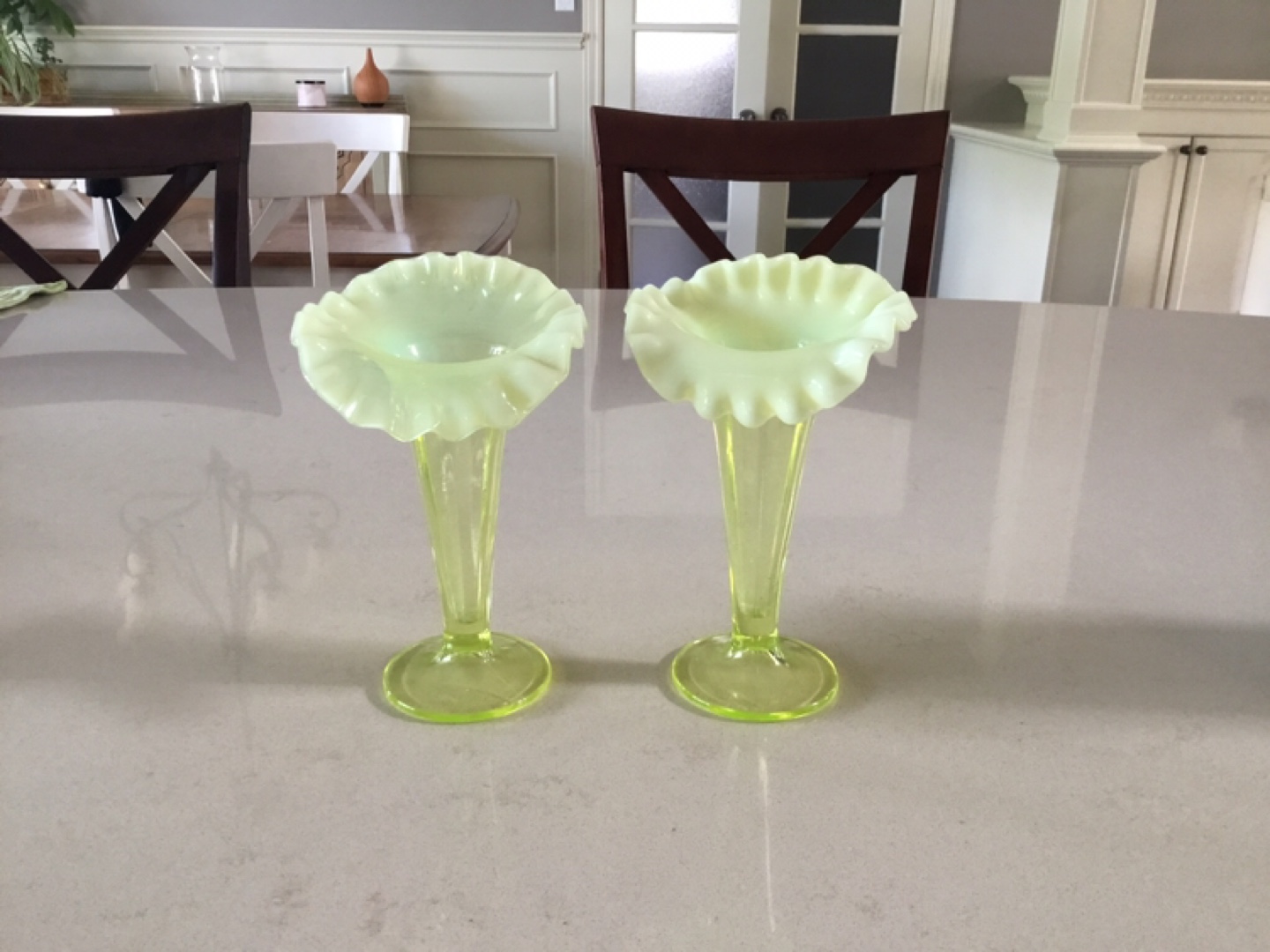 Pair of Vintage Yellow Glass Vases
