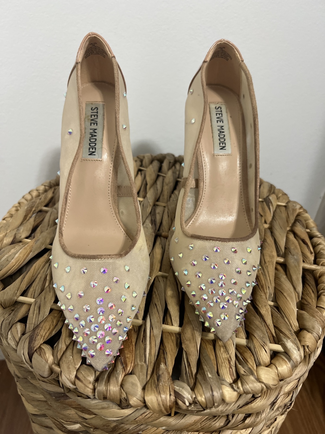 Steve Madden Nude Mesh Crystal Heels