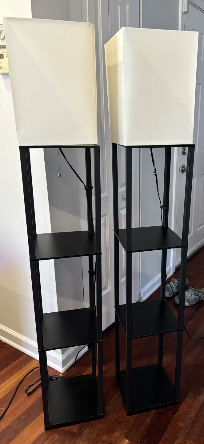 Black Floor Lamps with Shelves - Set of 2