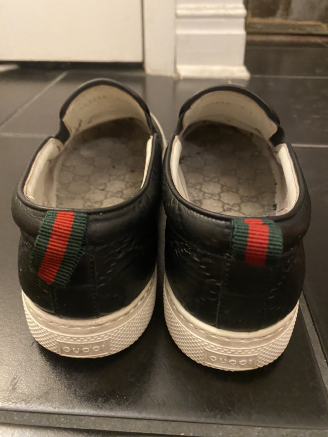 Gucci Black Leather GG Slip-On Sneakers - photo 2