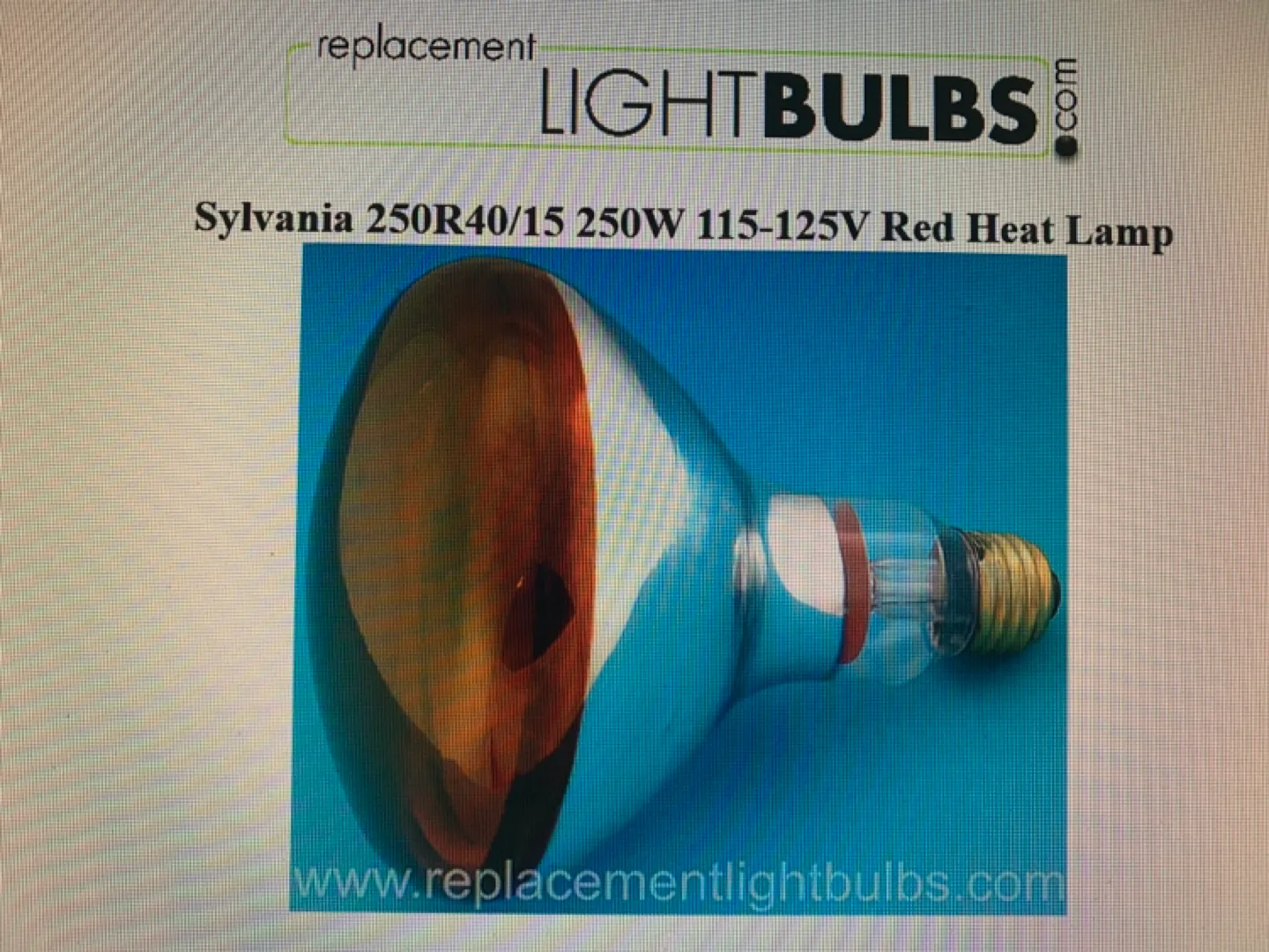 Sylvania 250R40/15 250W Red Heat Lamp image indicator(3)