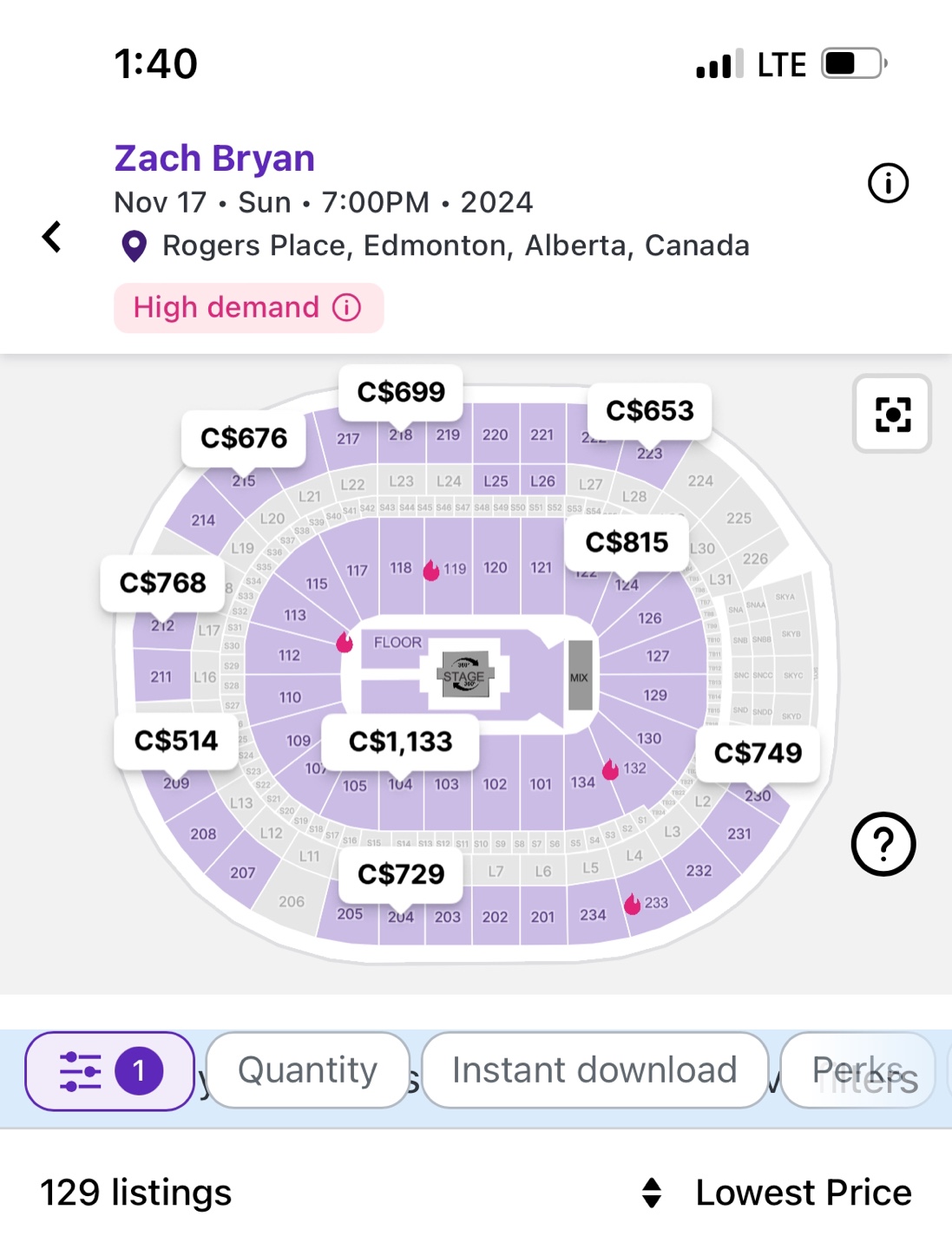 Zach Bryan Concert Ticket - Rogers Place Edmonton