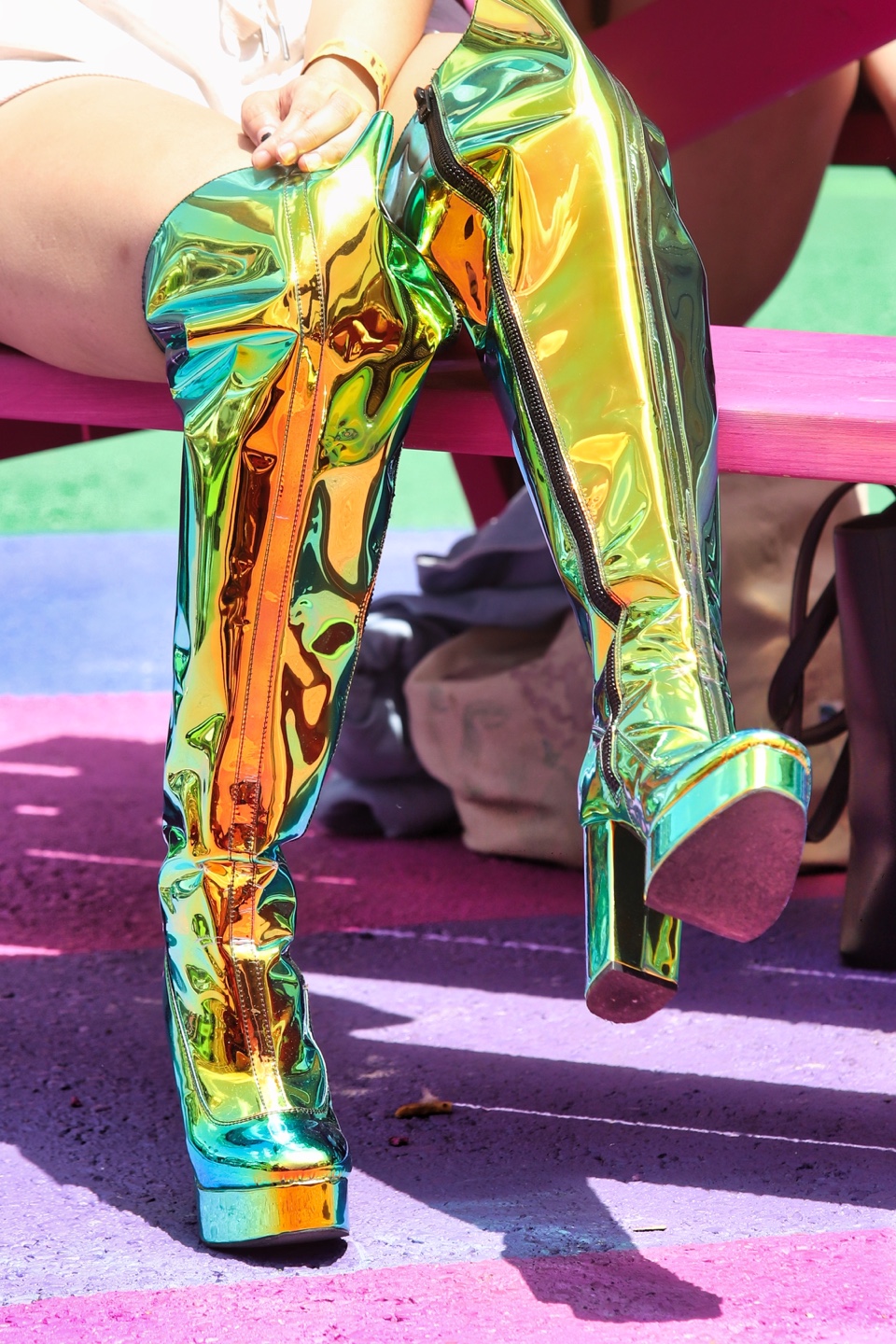 Rainbow iridescent Holographic Thigh High Boots