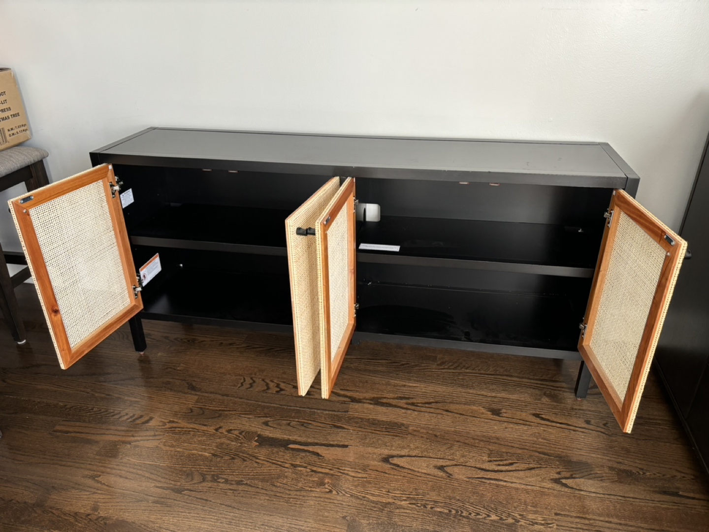 Black 4-Door Caned Cabinet - photo 2