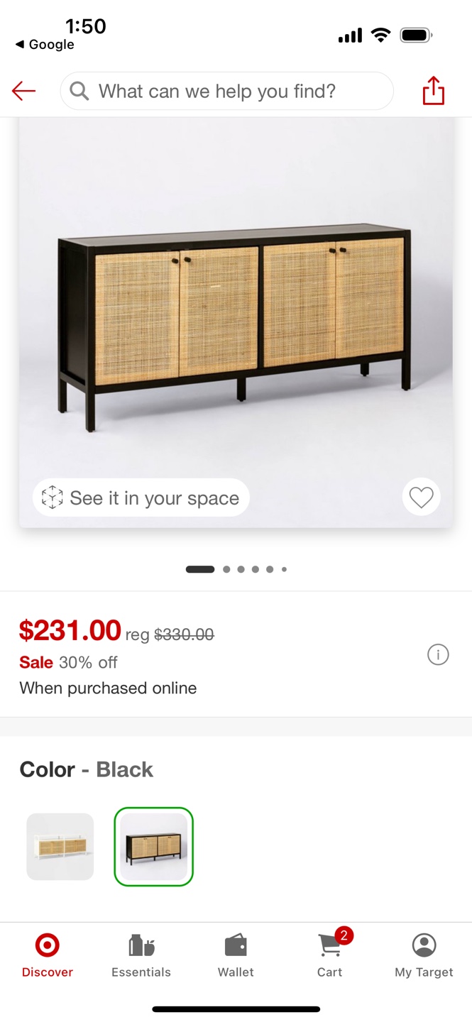 Black 4-Door Caned Cabinet - photo 5