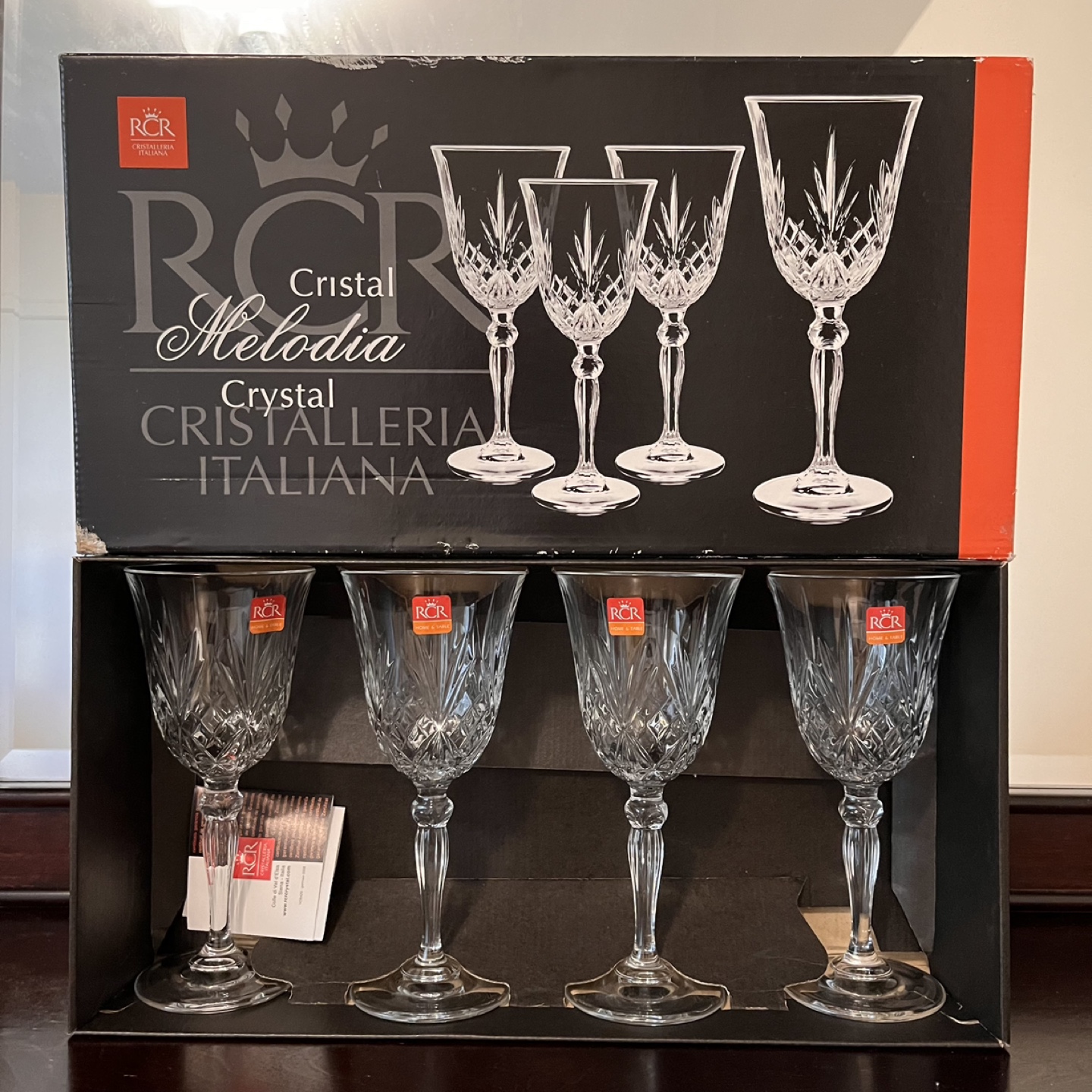 Set of 4 RCR Melodia Crystal Wine Glasses