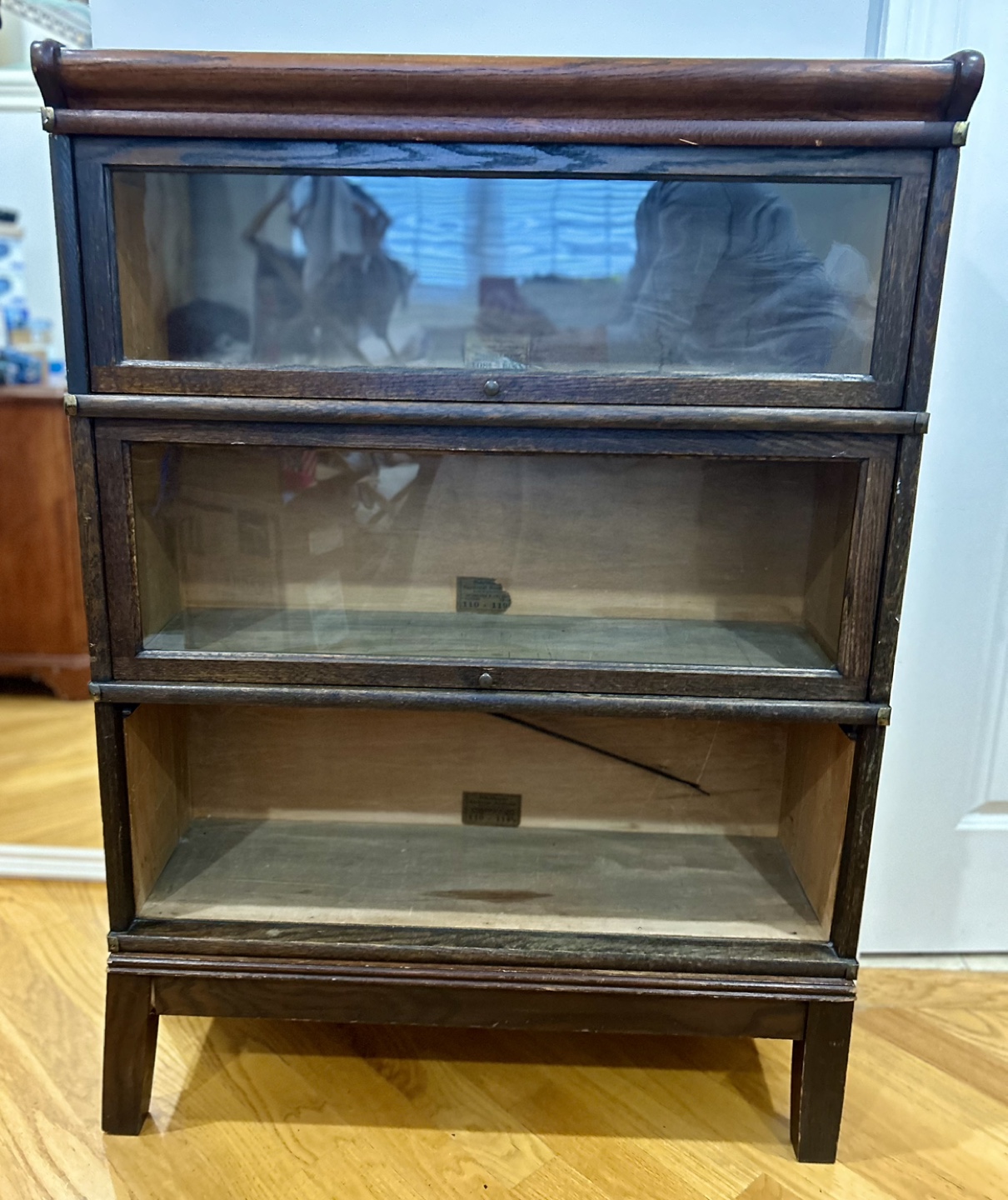 Antique Wooden Bookcase with Glass Doors