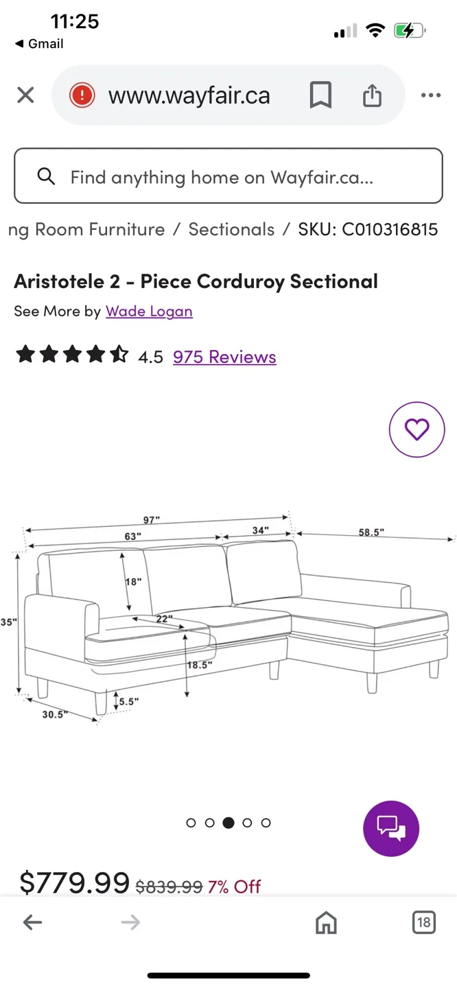 2-Piece Corduroy Sectional Sofa image indicator(3)