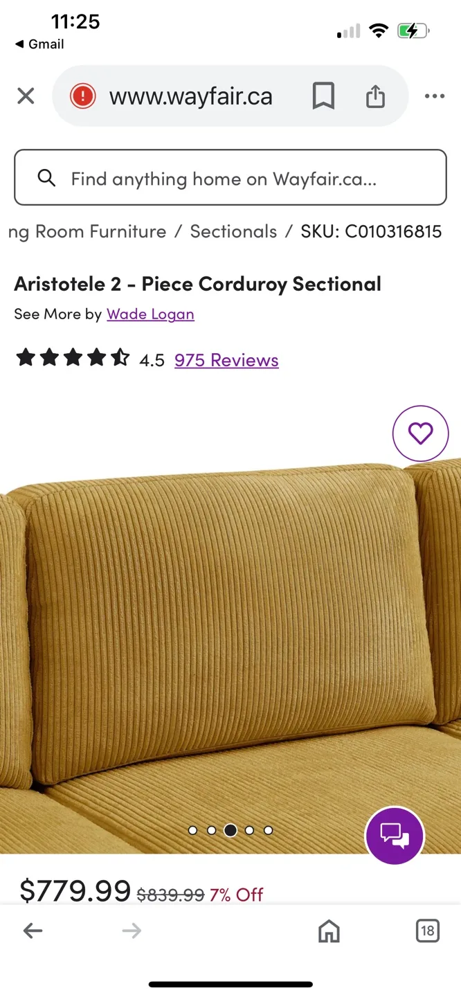 2-Piece Corduroy Sectional Sofa image indicator(2)