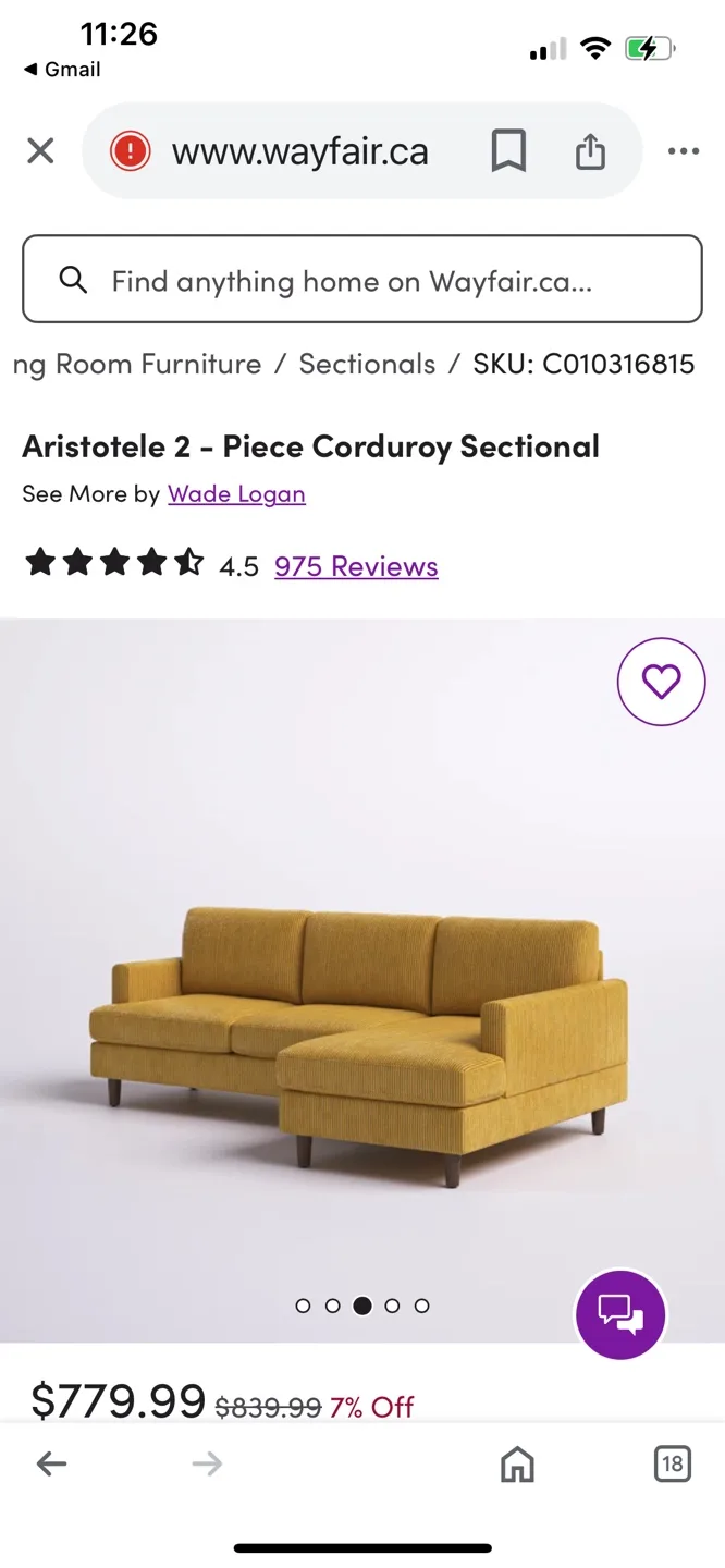 2-Piece Corduroy Sectional Sofa image indicator(4)