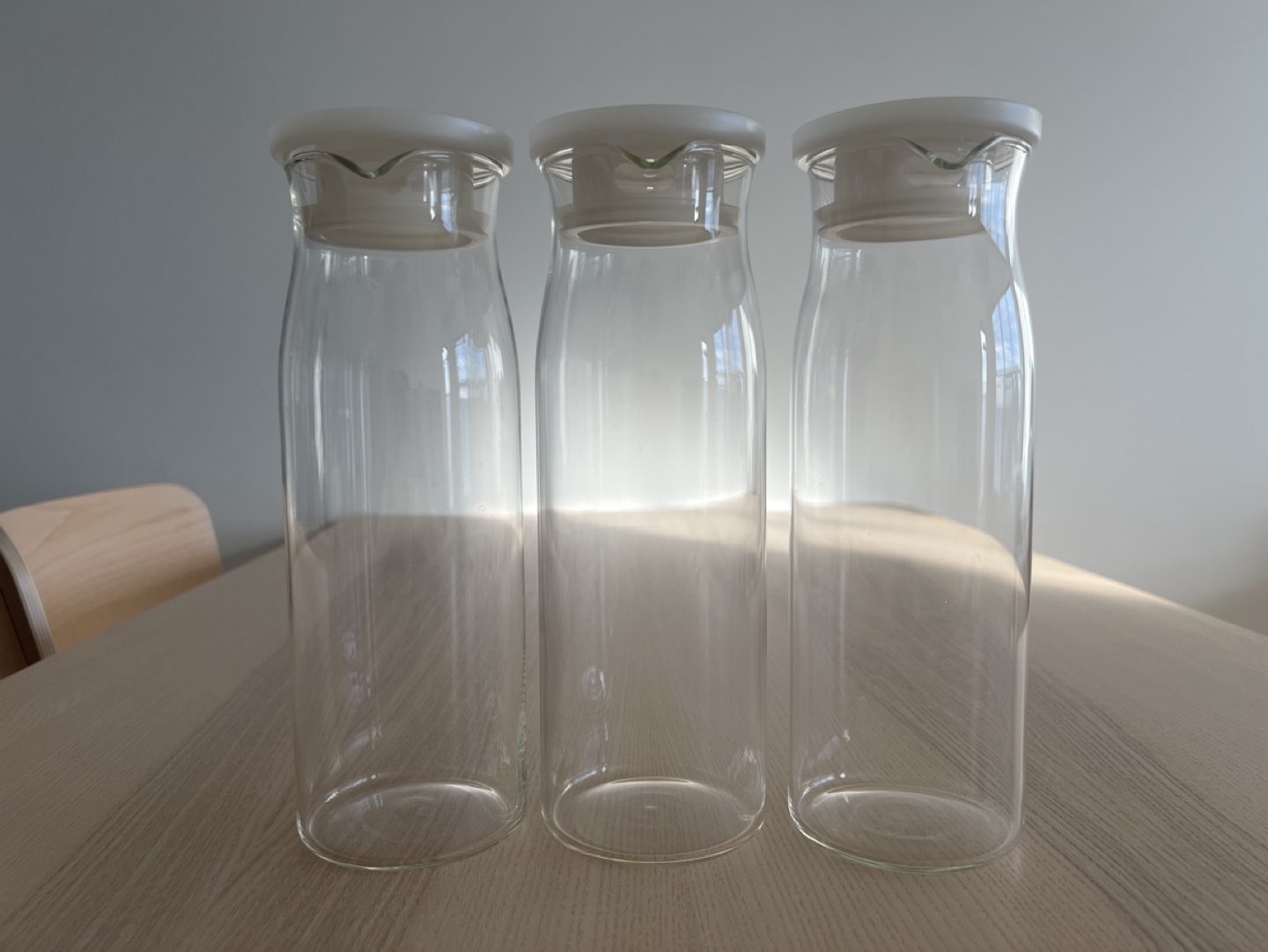 Set of 3 Glass Pitchers with Lids