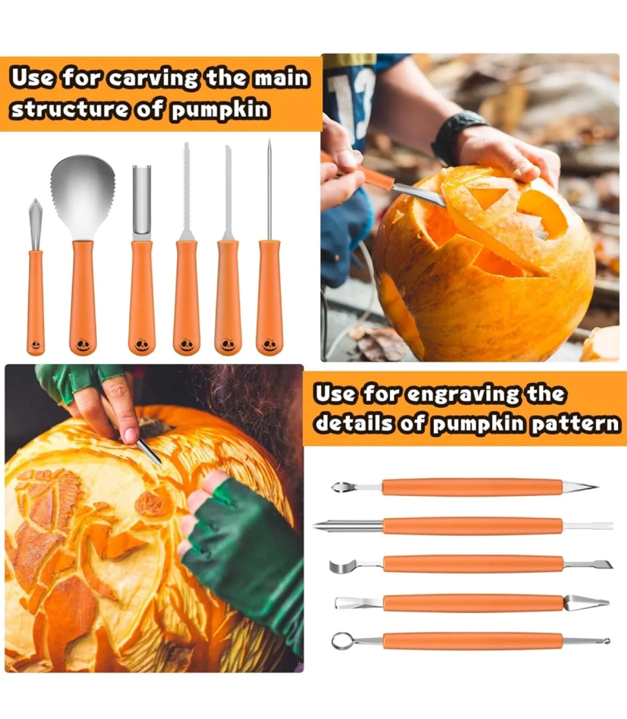 Pumpkin Carving Kit - 12 Piece Set with 6 Templates image indicator(4)
