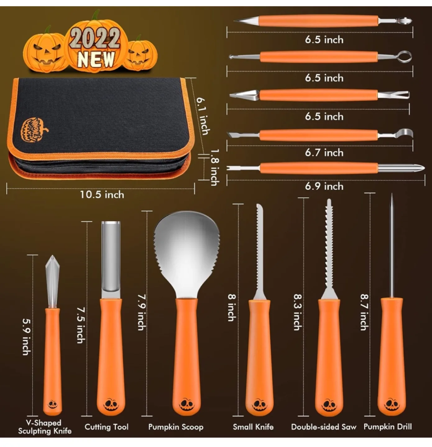 Pumpkin Carving Kit - 12 Piece Set with 6 Templates image indicator(2)