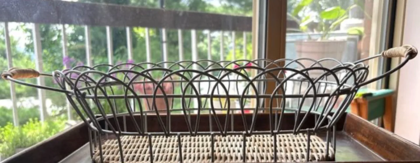 Wicker & Metal Basket Wicker detail on handles  Like New image indicator(4)