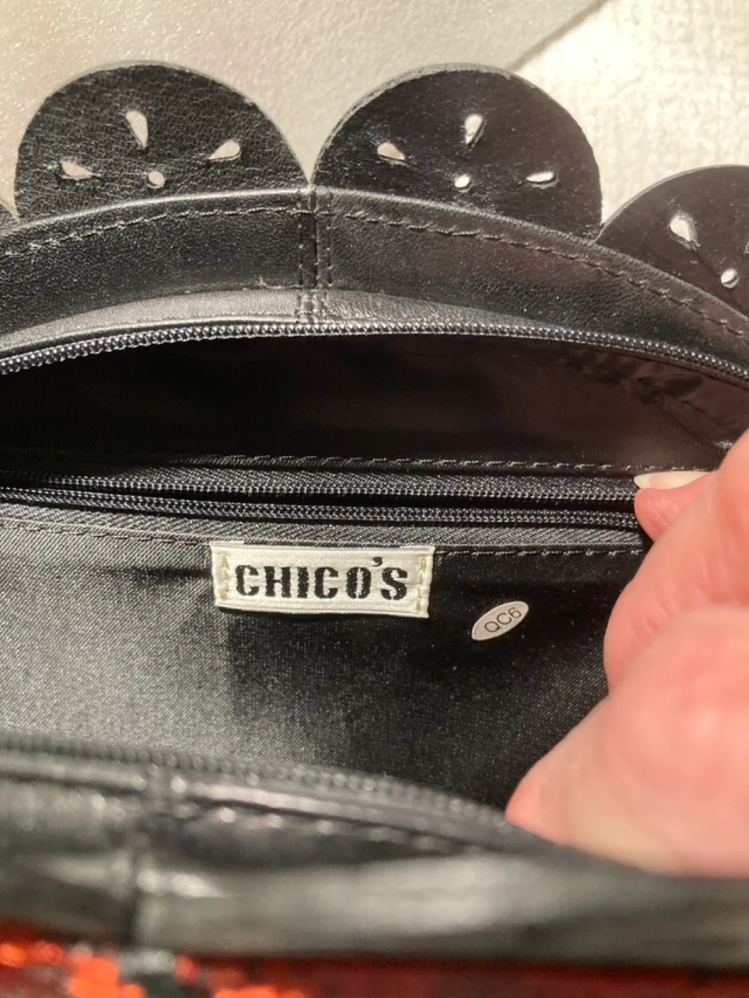 Chico's Red & Black Leather Clutch image indicator(3)
