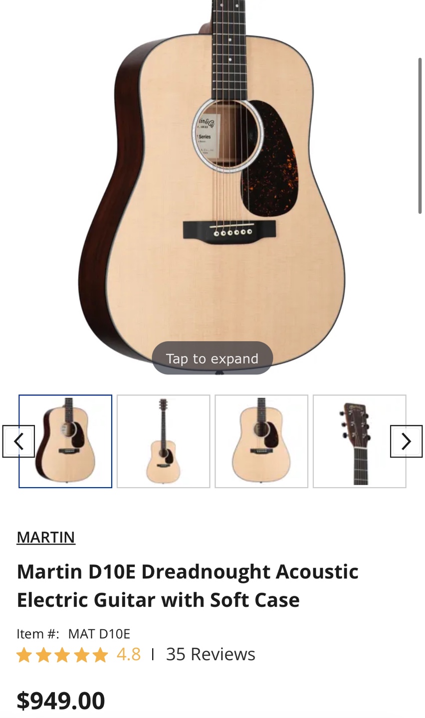 Martin D-10E Road Series Dreadnought Acoustic Guitar