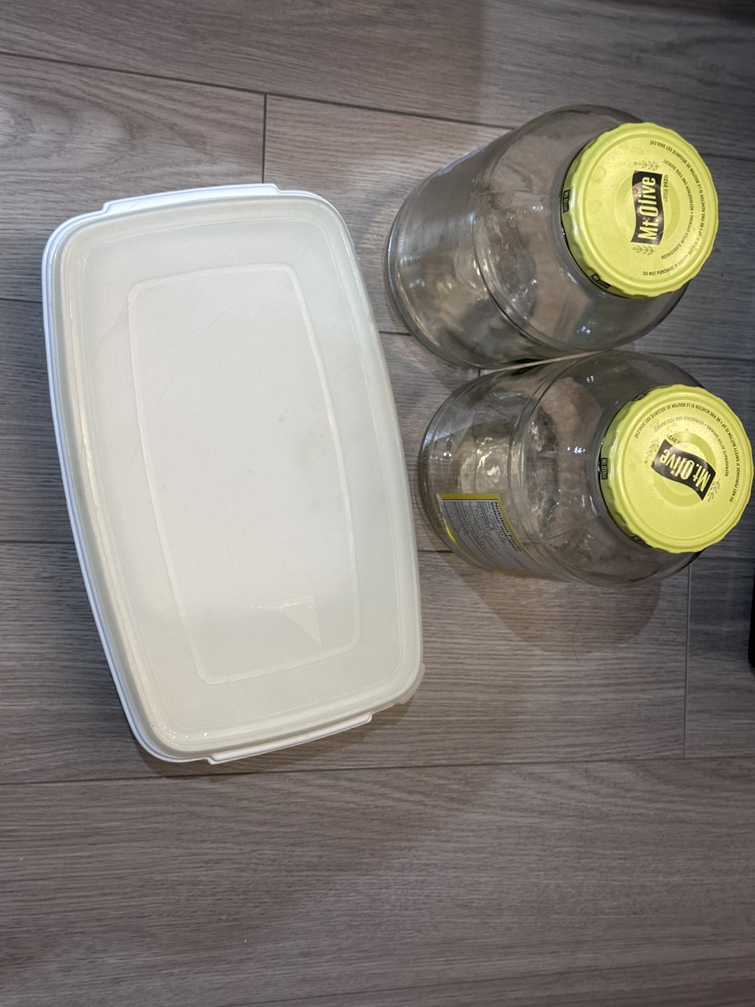 Two Large Glass Jars and a Plastic Storage Container #freecycle