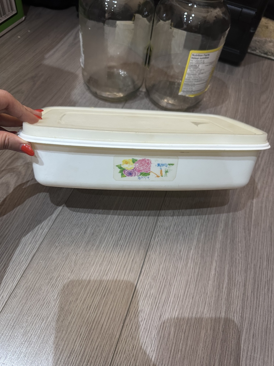 Two Large Glass Jars and a Plastic Storage Container #freecycle - photo 2