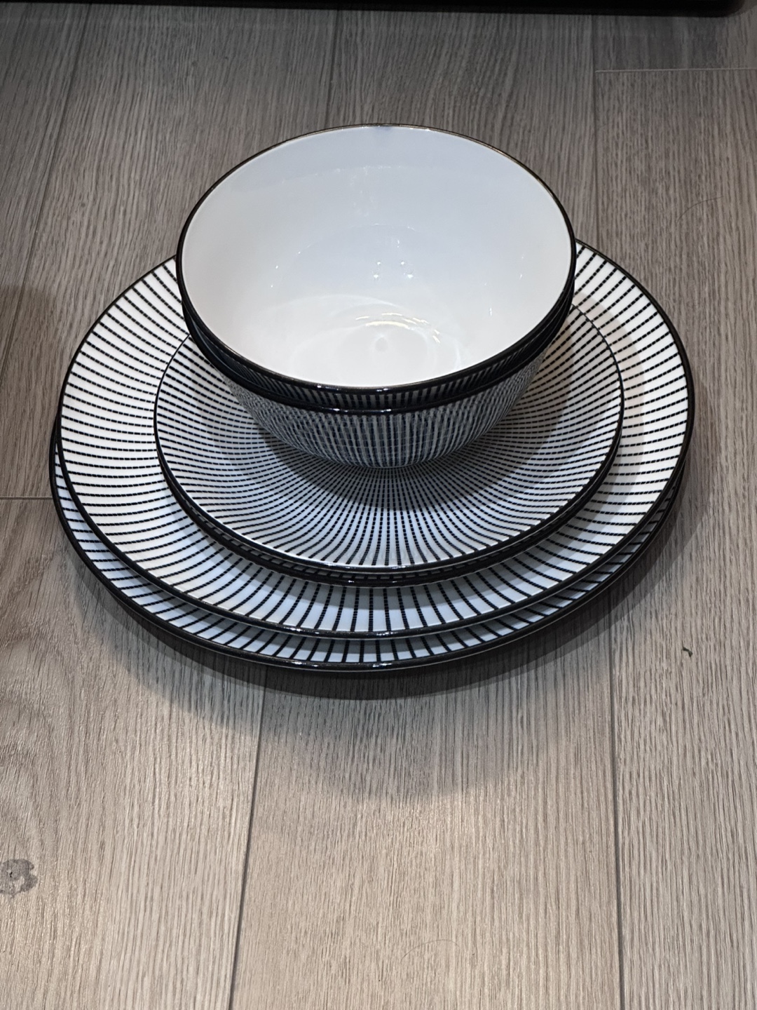 Black and White Stripe Dinnerware Set of two