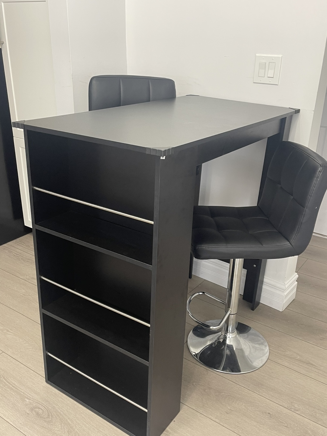 Black Bar Table with Storage and Two Stools - photo 2