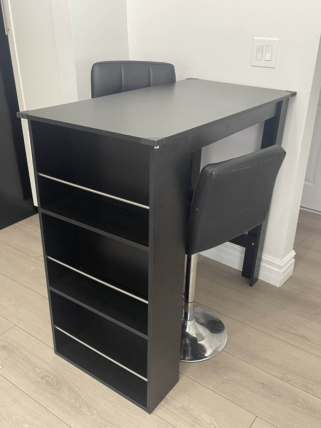 Black Bar Table with Storage and Two Stools - photo 3