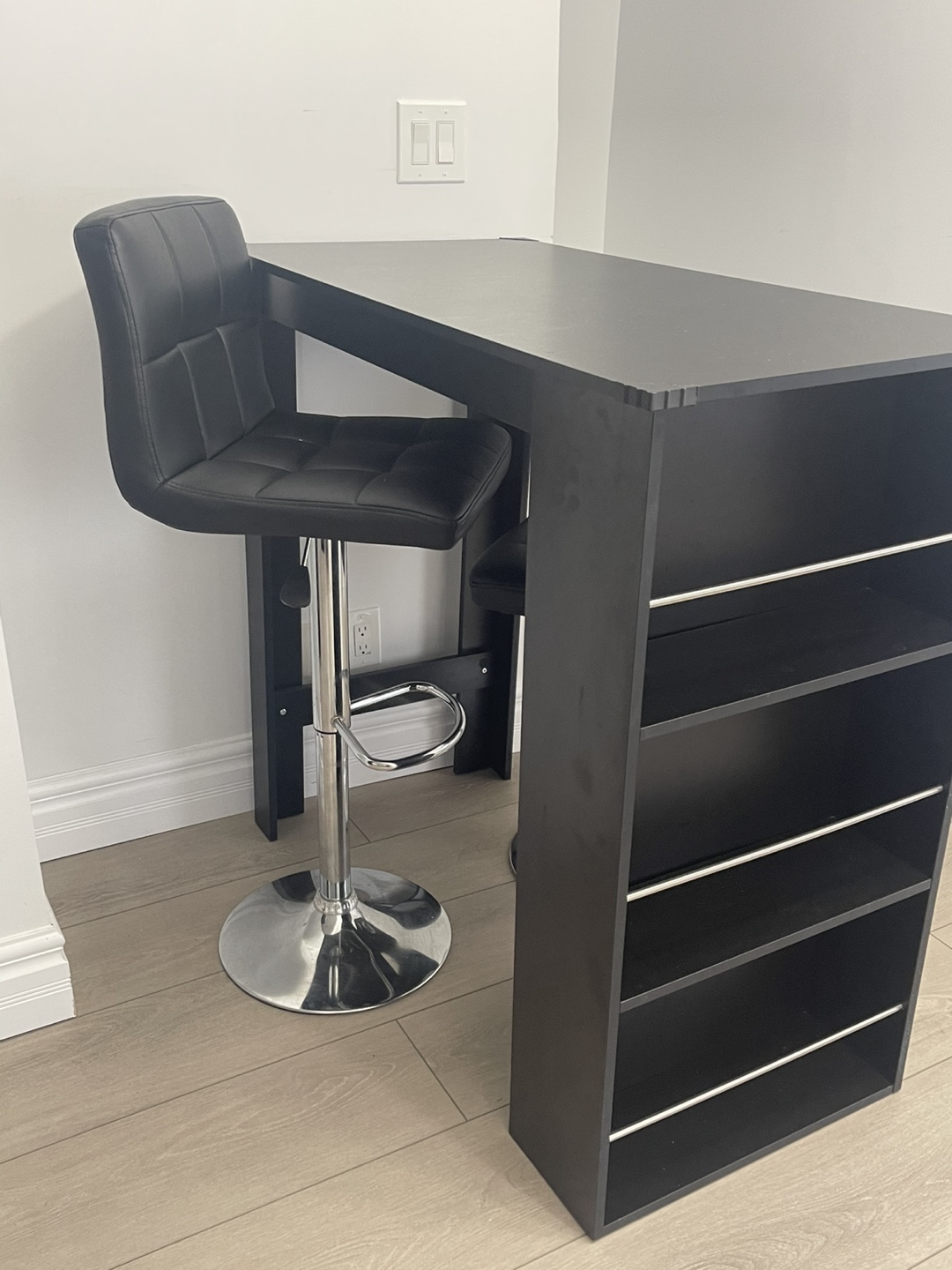 Black Bar Table with Storage and Two Stools