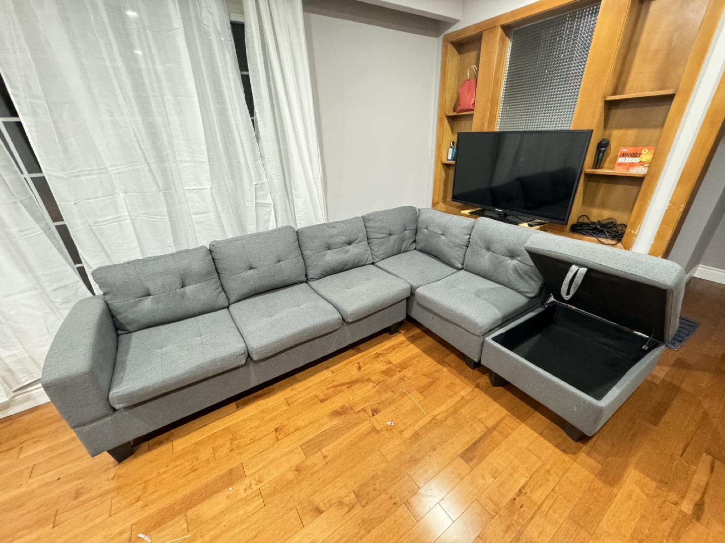 Grey Sectional Sofa with Storage Ottoman - photo 2