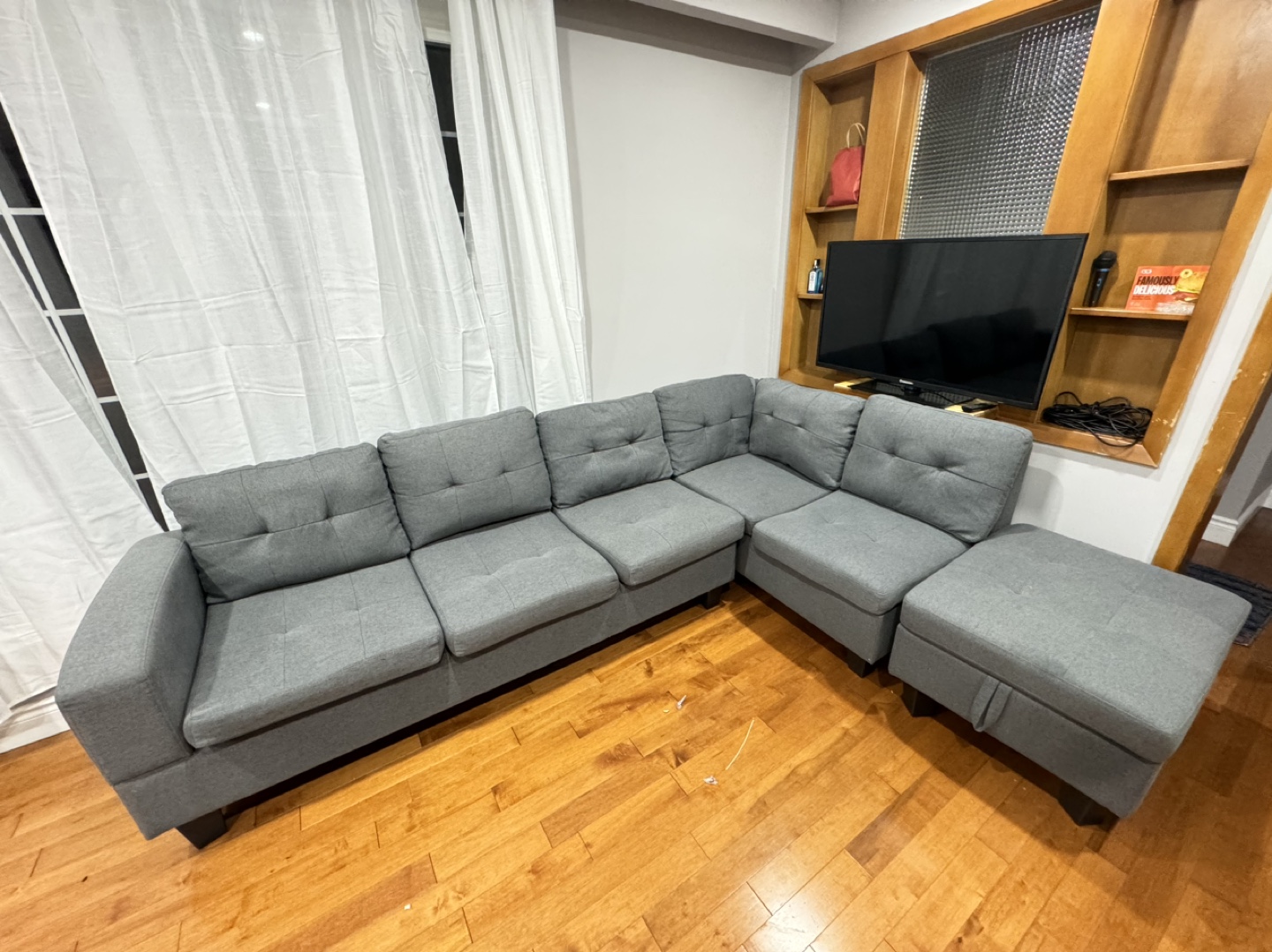 Grey Sectional Sofa with Storage Ottoman