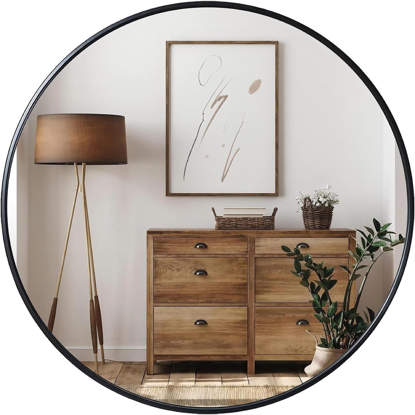 24” black round mirror