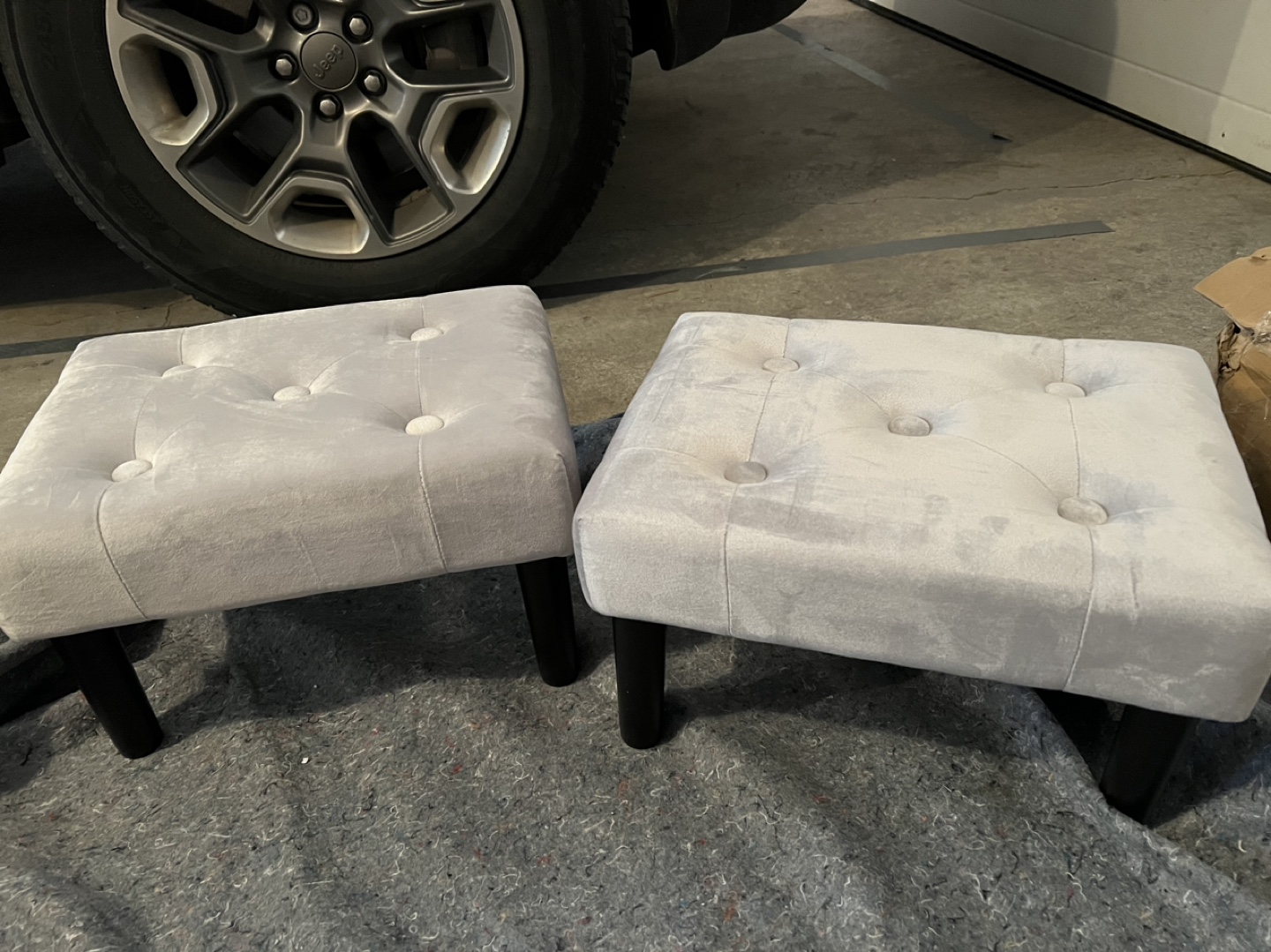 Pair of grey velvet foot stool