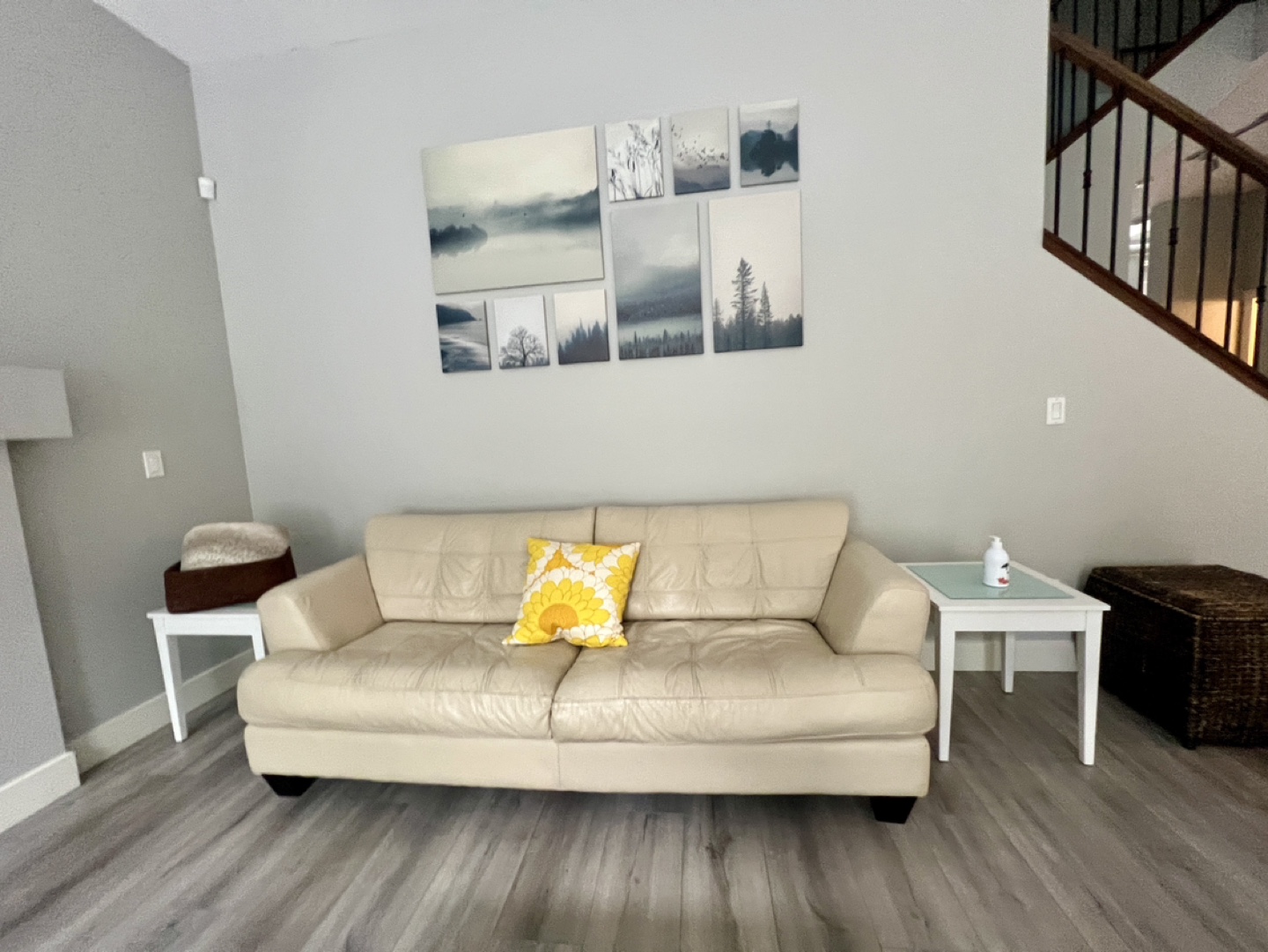 Cream, leather couch