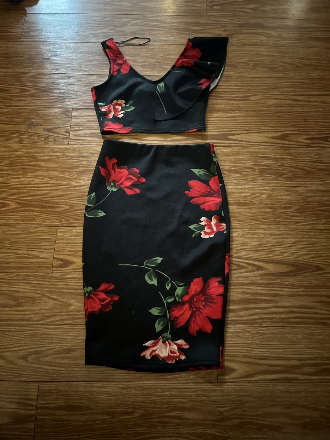 Floral Crop Top and Skirt Set