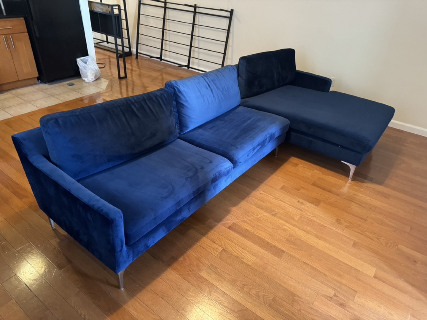 Blue Velvet Sectional Sofa - photo 2