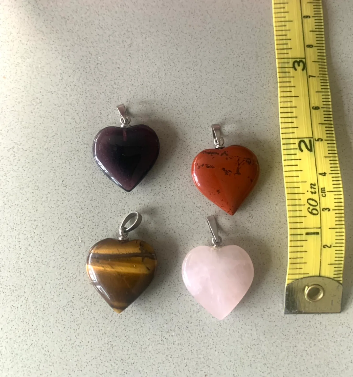 4 gemstone pendants amethyst red Jasper tiger’s eye pink quart image indicator(2)