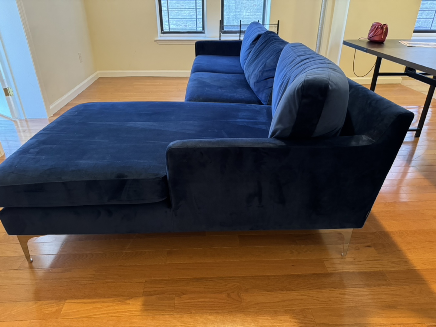 Blue Velvet Sectional Sofa - photo 4