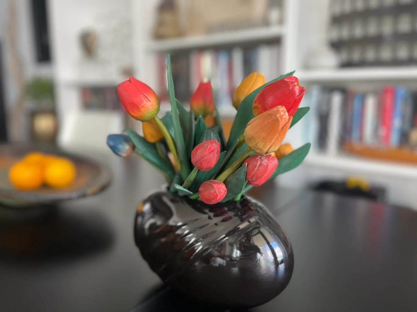 Black Ceramic Vase with Wooden Tulips image indicator(2)