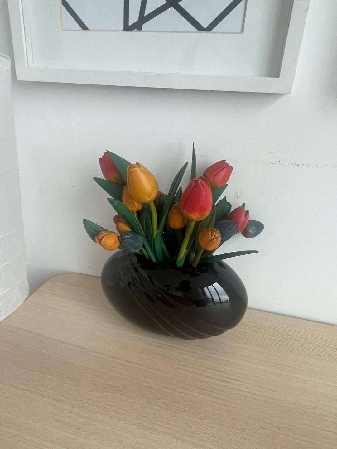 Black Ceramic Vase with Wooden Tulips image indicator(4)