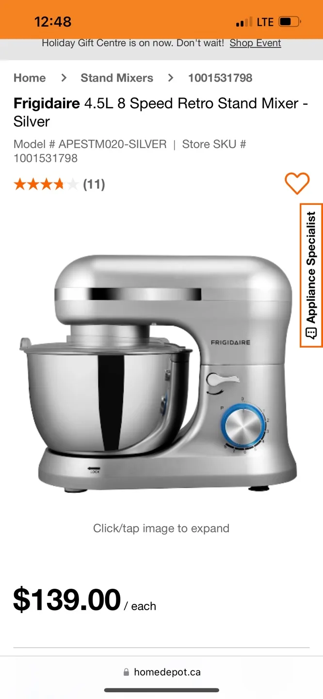 Frigidaire 4.5L 8 Speed Retro Stand Mixer - Silver thumbnail
