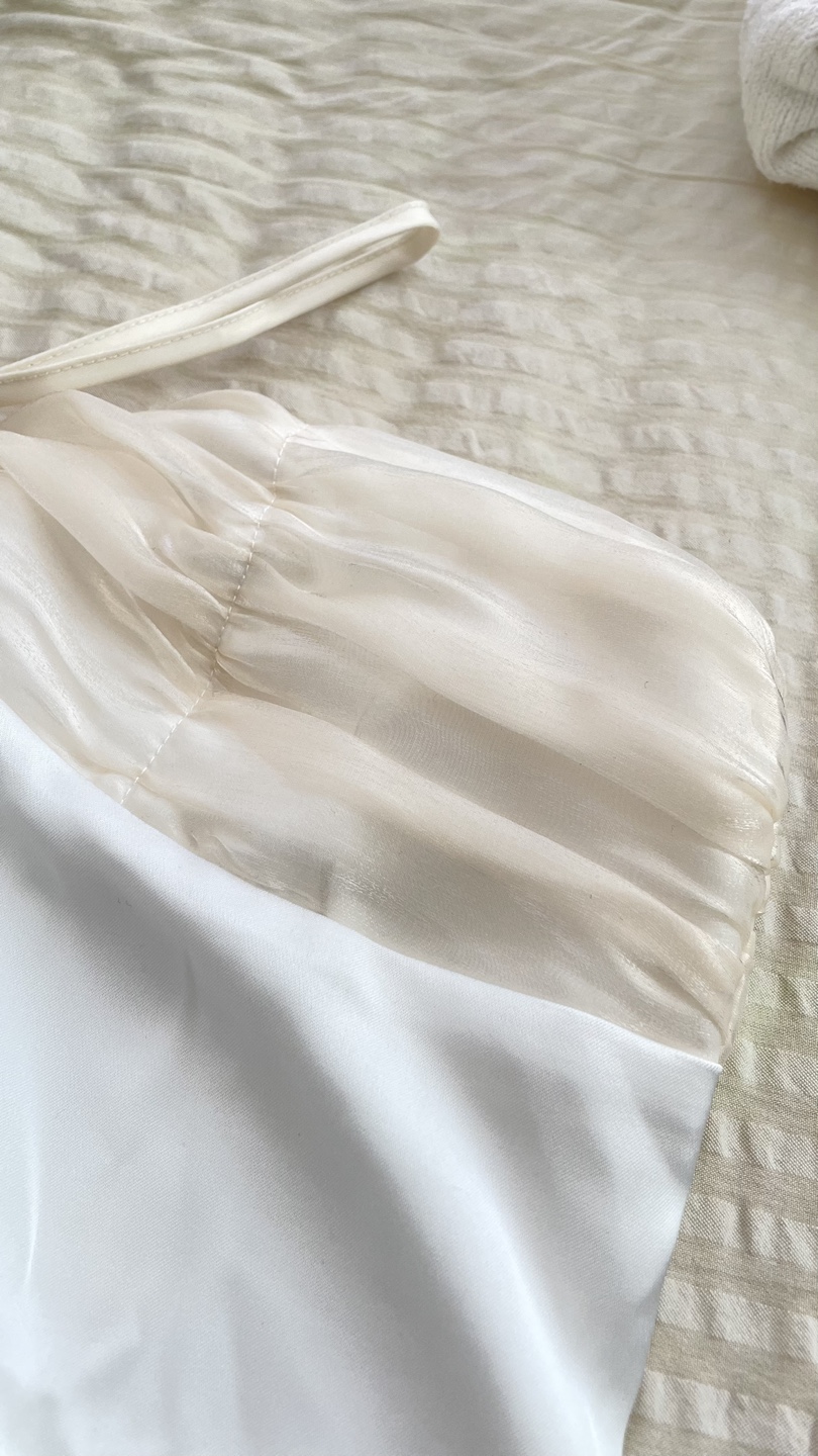 White Satin Mini Dress with Ruffles - photo 4