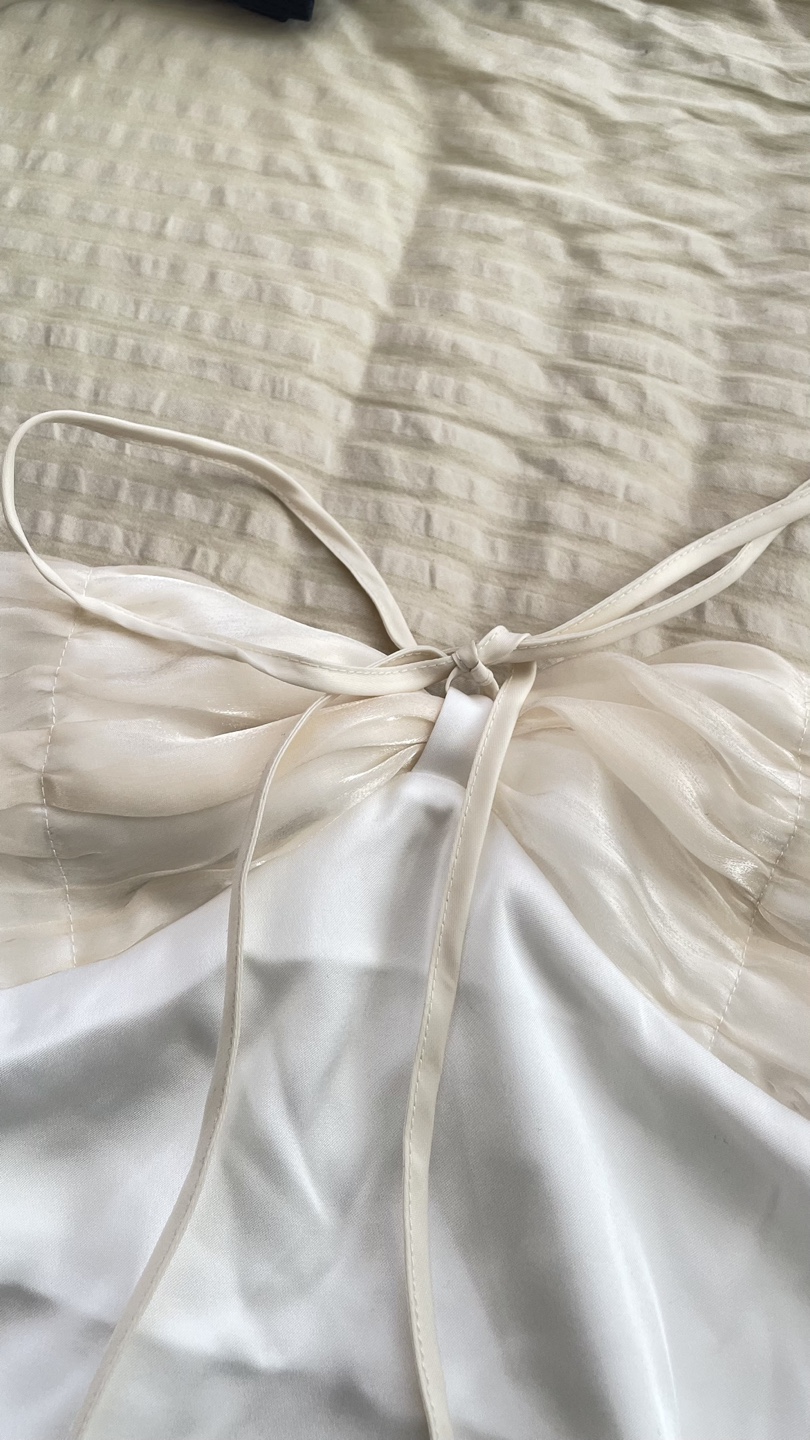 White Satin Mini Dress with Ruffles - photo 5