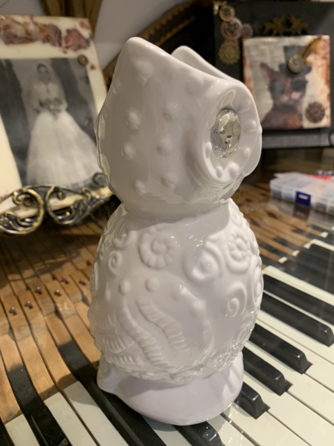 White Owl Ceramic Vase with Crystal Eyes - photo 4