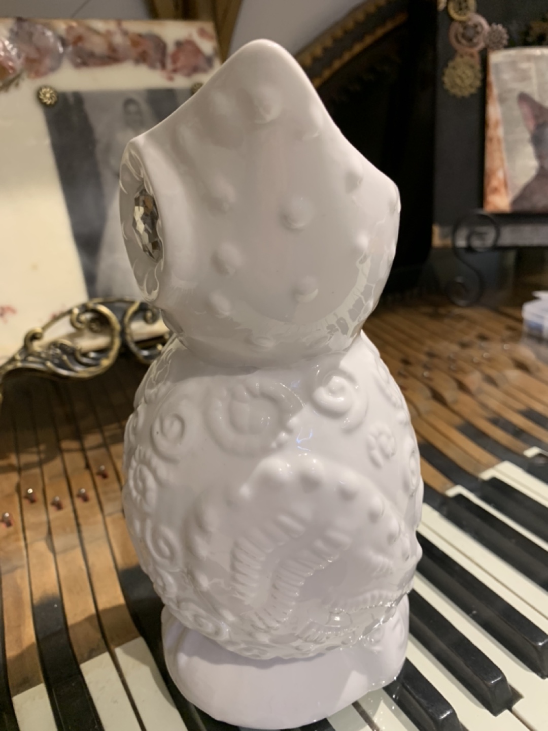 White Owl Ceramic Vase with Crystal Eyes - photo 3