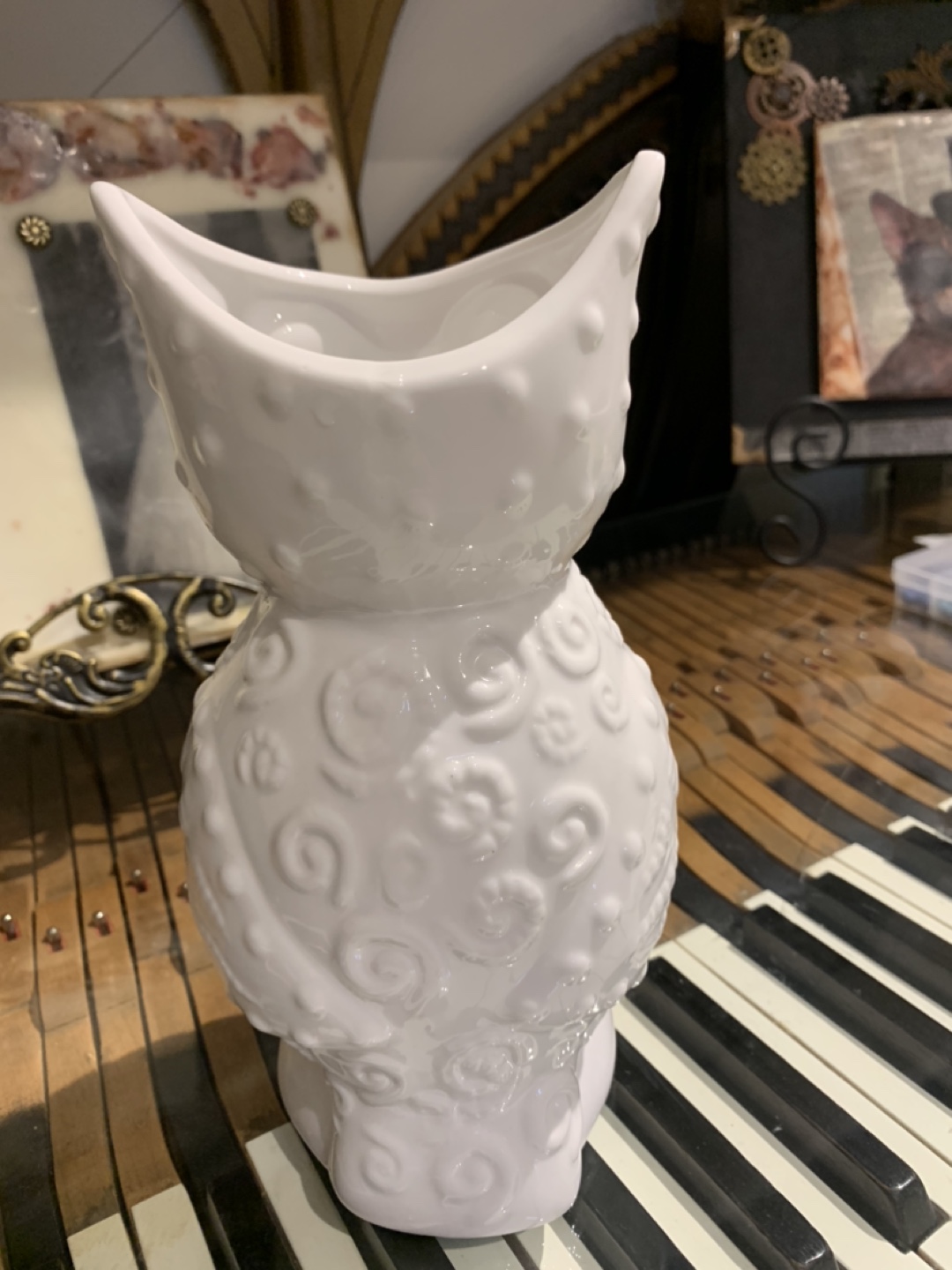 White Owl Ceramic Vase with Crystal Eyes - photo 2