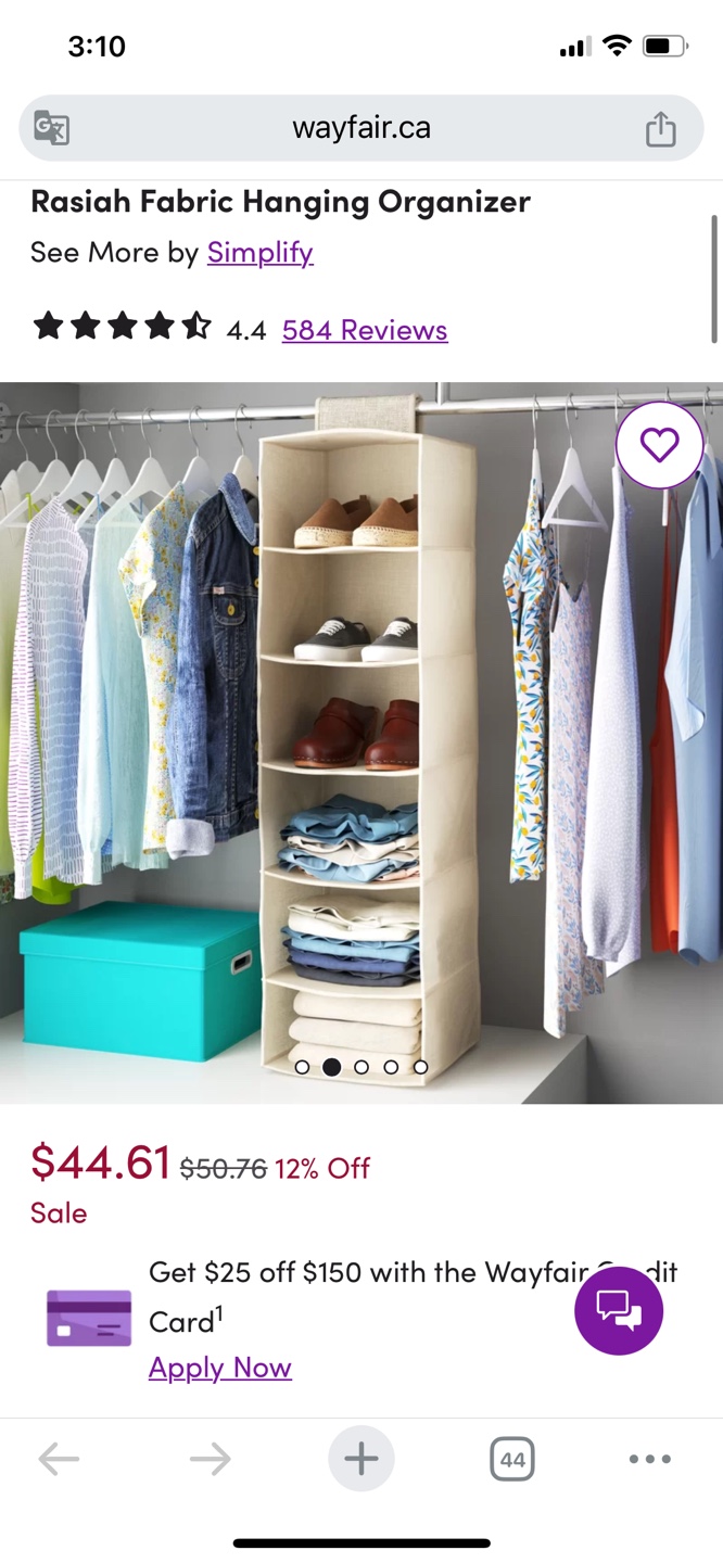 Wayfair Hanging Closet Organizer - photo 2