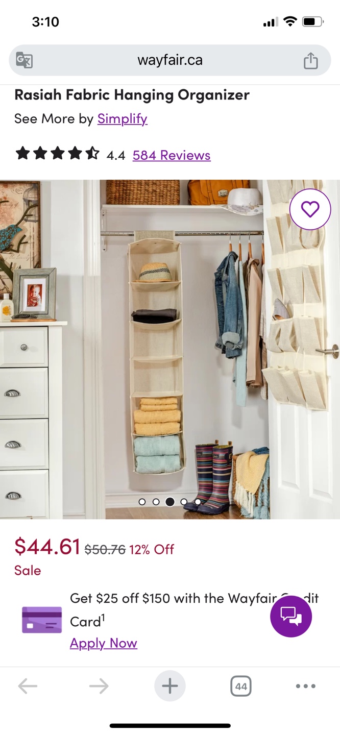 Wayfair Hanging Closet Organizer