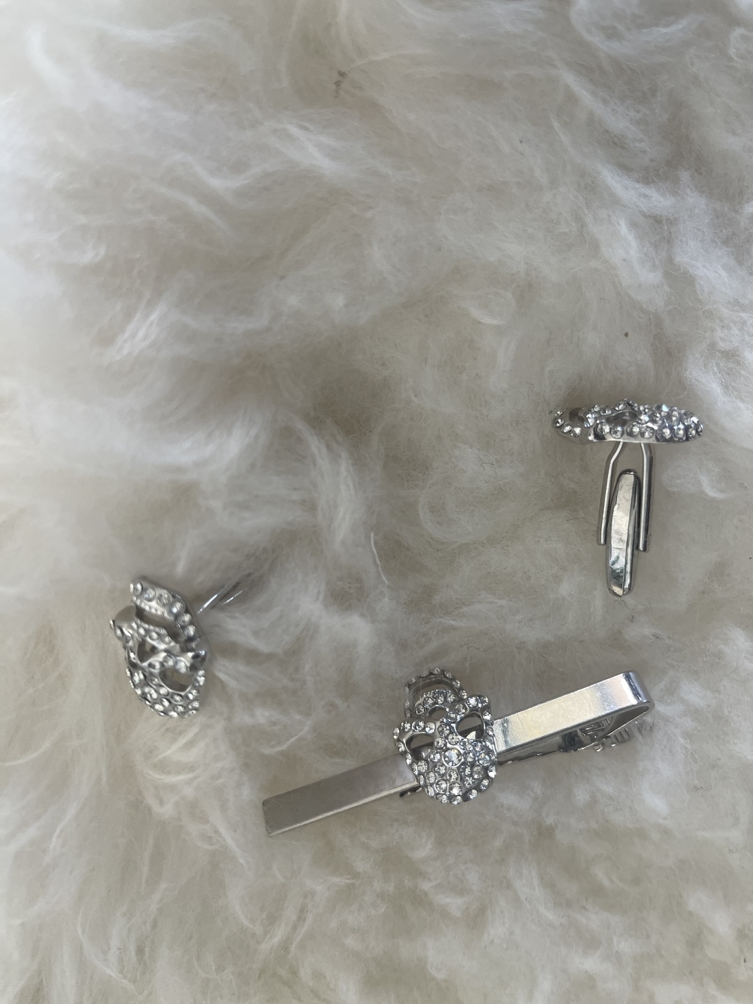 Skull Cufflinks and Tie Clip Set