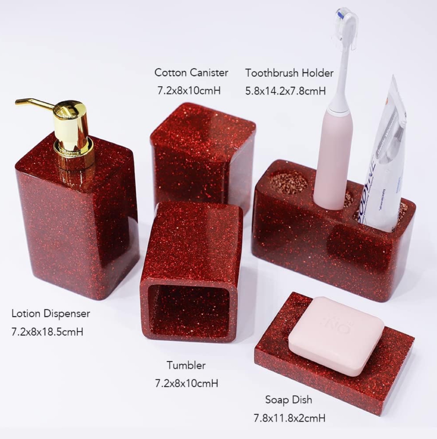 Red Glitter Bathroom Accessory Set of 5pcs - photo 2